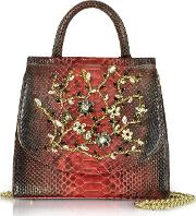  Red Python Leather Satchel Bag Wcrystals