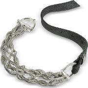  Leather Bracelet Wsilver Braid