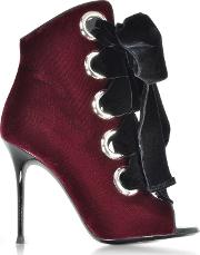 Giuseppe Zanotti Shoes, Jeannine Amaranto Red Velvet Open Toe Bootie 