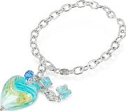  Mare - Turquoise Murano Glass Heart Charm Sterling Silver Bracelet