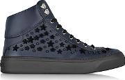  Argyle Official Navy Leather High Top Sneakers Wblack Flocked Stars