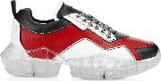 Red & Black Soft Leather Diamondm Low Top Trainers