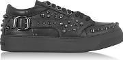  Roman Black Leather Low Top Sneaker Wstuds