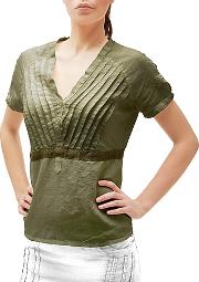 ' - Green Button-front Short-sleeve Linen Tunic