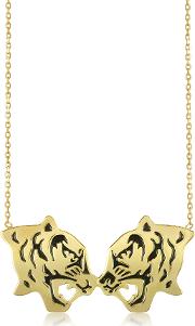 Kenzo Necklaces, Gold Plated And Black Lacquer Fighting Tiger Necklace 