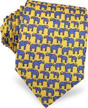 Elephants Print Silk Narrow Tie