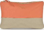 Color Block Nappa Leather Zip Pouch