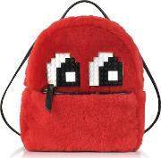 Red Merino Wool And Leather Baby Mick Eyes Backpack 