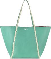  Pale Yellow Ayers And Green Calf Leather Tote