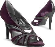  Purple Velvet And Leather Cut-out Evening Sandal Shoes