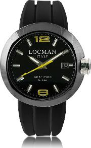 Locman Men's Watches, One Black Pvd Stainless Steel Chronograph Men's Watch Wleather And Silicone Band Set 