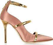  Robyn Blush Satin And Golden Mirror Nappa Leather Pumps