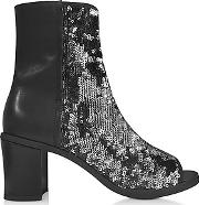  Black And Silver Sequins Open-toe Bootie