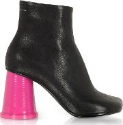  Black Leather Ankle Boots Wpink Cup Heels