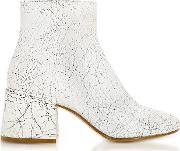  White Crackled Leather Boots