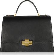  Black Leather Alice Top Handle Satchel Bag