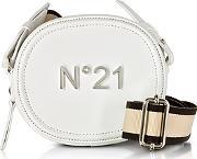  White Leather Oval Crossbody Bag Wcanvas Shoulder Strap