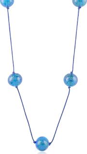 Naoto Necklaces, Blue Glass Bead Long Necklace 