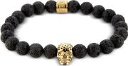  Lavastone & Perforated Gold Skull Charm Bracelet