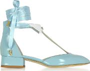  L'ideal Baby Blue Patent Leather Mid Heel Pump