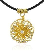 Orlando Orlandini Necklaces, Central Diamond 18k Yellow Gold Pendant Necklace 