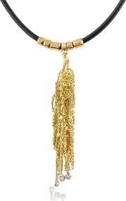 Orlando Orlandini Necklaces, Flirt Diamond Drops 18k Yellow Gold Thread Pendant Wrubber Lace 
