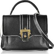  Black Leather Petite Faye Top Handle Satchel Bag