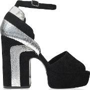 Roxy Black Suede And Silver Ayers Platform Sandal
