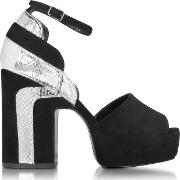  Roxy Black Suede And Silver Ayers Platform Sandal