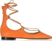 Mercurio Orange Leather Pointed Ballet Flats