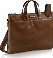 Blue Square Expandable Leather Business Bag 