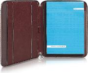 Piquadro Briefcases, Blue Square Zip Around Slim Notepad Leather Holder 