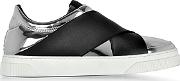 Black And Silver Mirror Leather Slip On Sneakers