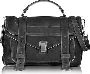  Ps1 Medium Black Suede Satchel Bag