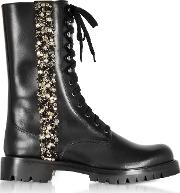  Black Leather Combat Boots Wcrystals