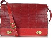  Burgundy And Red Croco Stamped Italian Leather Shoulder Bag
