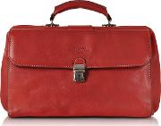 Red Medium Genuine Italian Leather Doctor Bag 