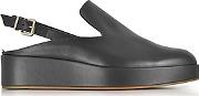  Nalice Black Leather Flatform Sandals