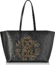  Black Leather Unisex Tote Bag Wgold Studs Rc Logo