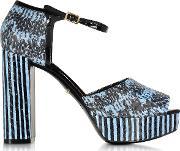 Claudia Powder Blue Elaphe Snakeskin Platform Sandal