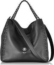  Medium Black Leather Tote Bag