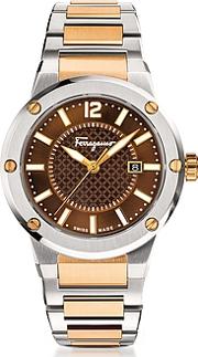  F-80 Silver Stainless Steel And Rose Gold Ip Men's Bracelet Watch Wbrown Dial