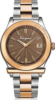  Ferragamo 1898 Sport Rose Gold Ip And Stainless Steel Men's Bracelet Watch Wbrown Dial