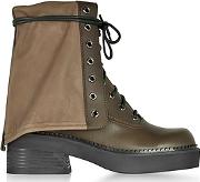  Kaki Calf Leather Combat Boots