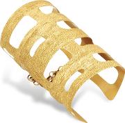 Golden Silver Etched Cut Out Medium Cuff Bracelet 