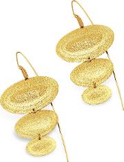 Golden Silver Etched Oval Triple Drop Earrings 