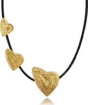 Stefano Patriarchi Necklaces, Etched Golden Silver Triple Heart Choker W Leather Lace 