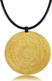 Golden Silver Etched X Large Round Pendant Wleather Lace 