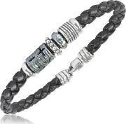 Silver Band Braided Leather Bracelet 