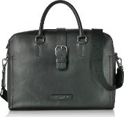 Black Leather Double Handle Briefcase Wdetachable Shoulder Strap